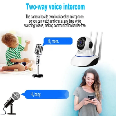 Picture of Wireless Security CCTV Camera PTZ Camera WiFi IP Camera V380/V380 Pro 3 Antenna 1080P HD Night Vision Home Monitor Live IP Camera 2MP - Wifi Camera - White,64GB
