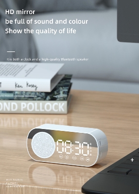 Picture of Multi Function Bluetooth 5.0 Compatible Wireless Speaker FM Radio Portable Accessories Support TF Card with Mirror Alarm Clock - Portable Table - Black