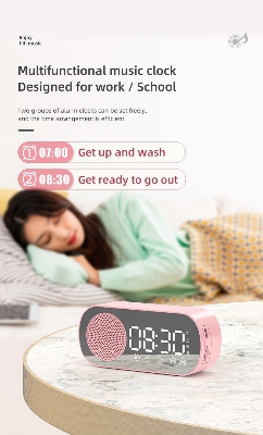 Picture of Multi Function Bluetooth 5.0 Compatible Wireless Speaker FM Radio Portable Accessories Support TF Card with Mirror Alarm Clock - Portable Table - Black