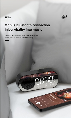 Picture of Multi Function Bluetooth 5.0 Compatible Wireless Speaker FM Radio Portable Accessories Support TF Card with Mirror Alarm Clock - Portable Table - Black