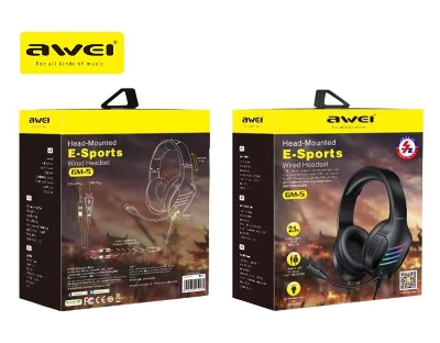 Picture of GM-5 Gaming Headset with Microphone 7.1 Surround Sound HIFI Stereo Wired Headphone 3.5mm USB A for PC Computer Laptop - Black