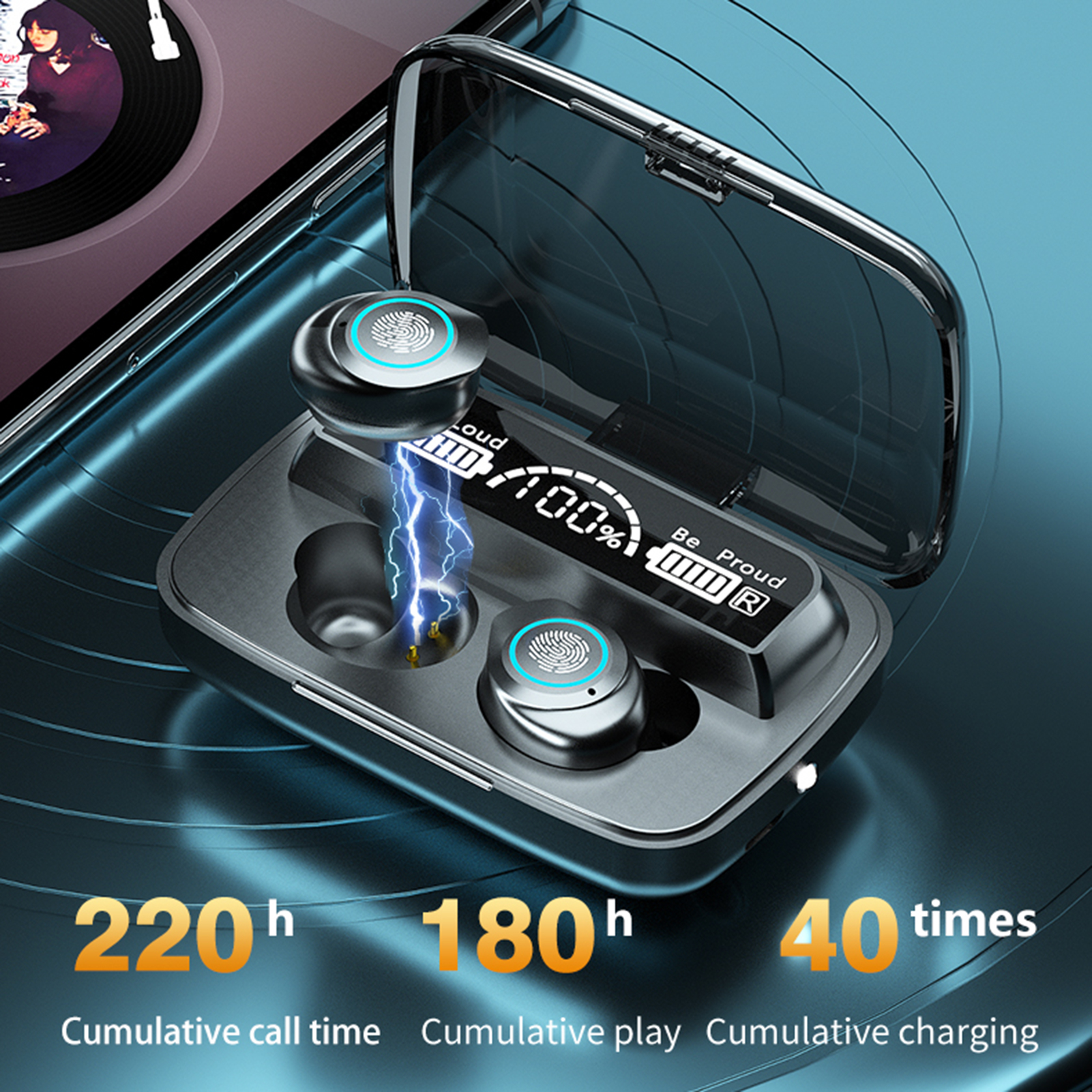 Picture of Bluetooth- 5.1 Earphones M17 Tws In Ear Earbuds With Mirror Charging Case - Bluetooth Headphone - Black