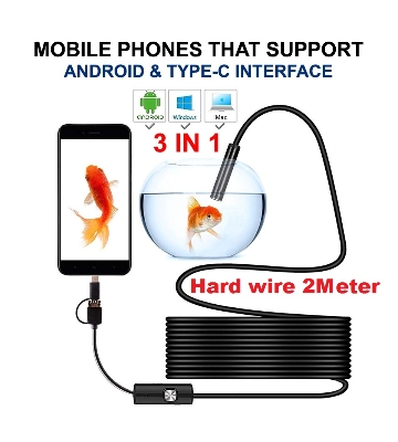 Picture of Endoscope Camera 3in1 Waterproof with Hard wire 2Meter Android Endoscope Camera - Black