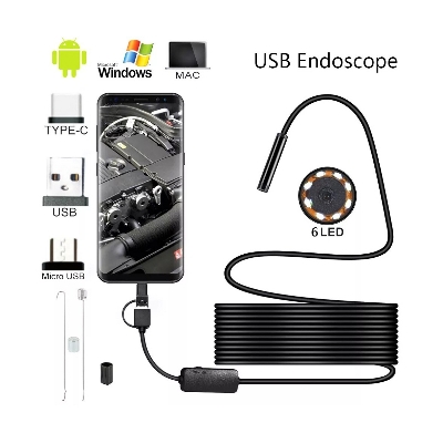 Picture of Endoscope Camera 3in1 Waterproof with Hard wire 2Meter Android Endoscope Camera - Black