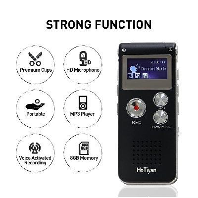 Picture of Professional Digital Voice Record 8GB Bulit-in Memory Audio Recorder Dictaphone MP3 Player - Black