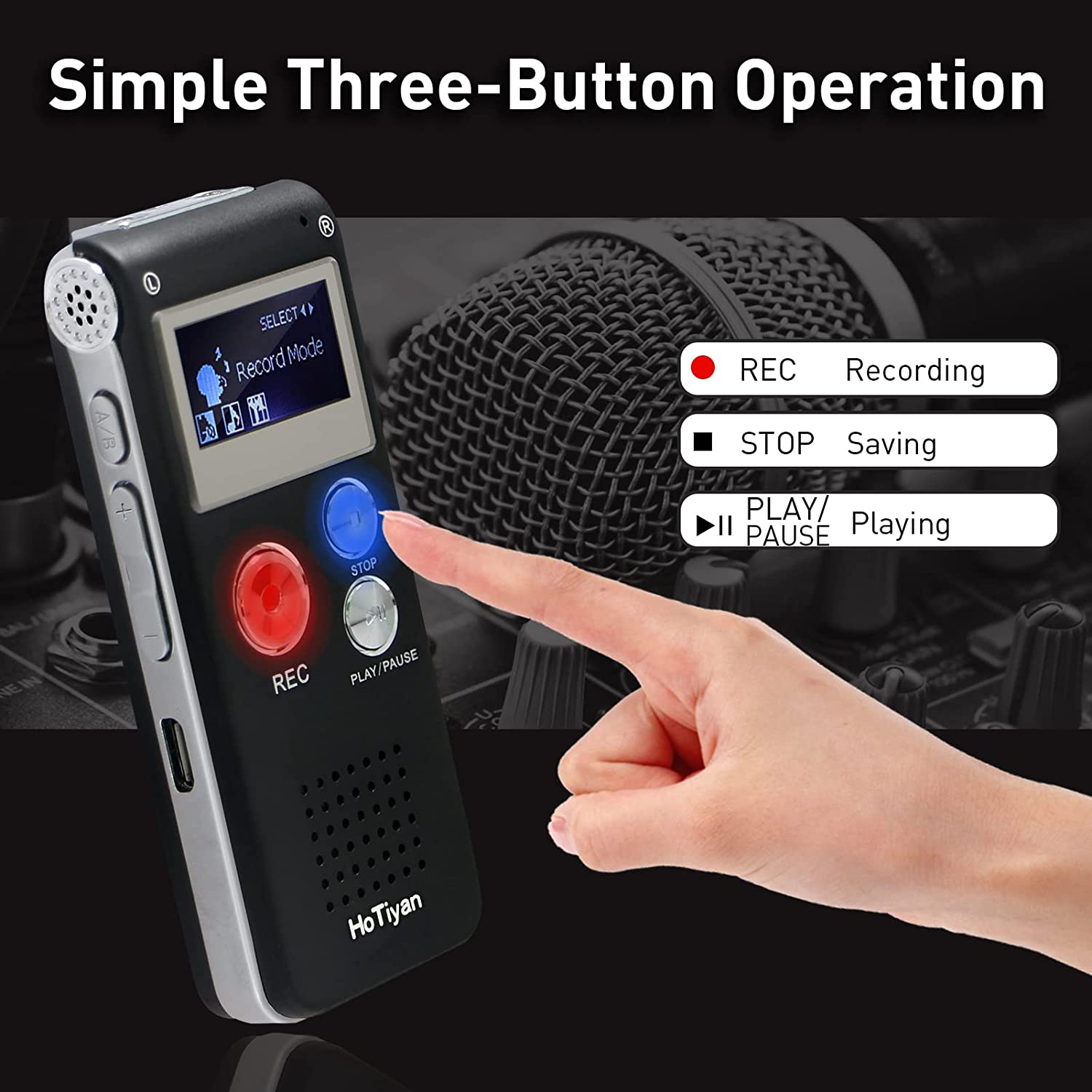 Picture of Professional Digital Voice Record 8GB Bulit-in Memory Audio Recorder Dictaphone MP3 Player - Black