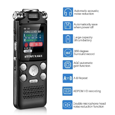Picture of Professional Digital Voice Recorder - 1536KBPS Activated Voice Recorder with Playback, Noise Cancelling Digital Recorder, Portable Audio Recorder for Meeting, Interview, Lecturers - Black