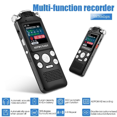 Picture of Professional Digital Voice Recorder - 1536KBPS Activated Voice Recorder with Playback, Noise Cancelling Digital Recorder, Portable Audio Recorder for Meeting, Interview, Lecturers - Black