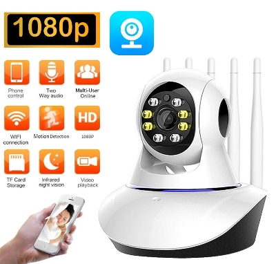 Picture of V380 Five Antenna 1080P 2MP WiFi IP Camera Two Way Audio Smart PTZ Camera - Multicolor,64GB