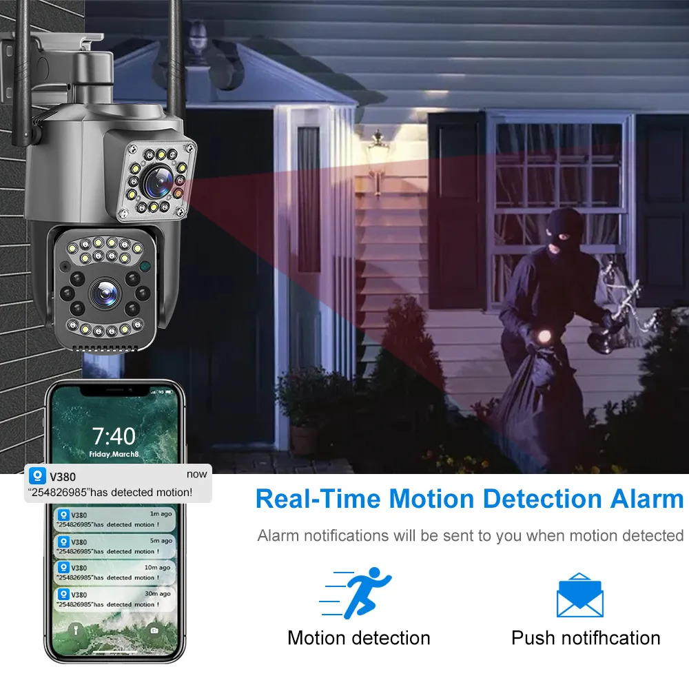 Picture of V380 Pro Smart Home Auto Tracking Waterproof Outdoor Wireless WIFI IP Camera Dual Lens Security Camera - Black,128GB