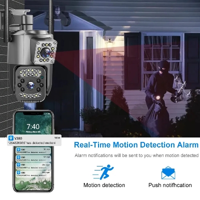 Picture of V380 Pro Smart Home Auto Tracking Waterproof Outdoor Wireless WIFI IP Camera Dual Lens Security Camera - Black,128GB