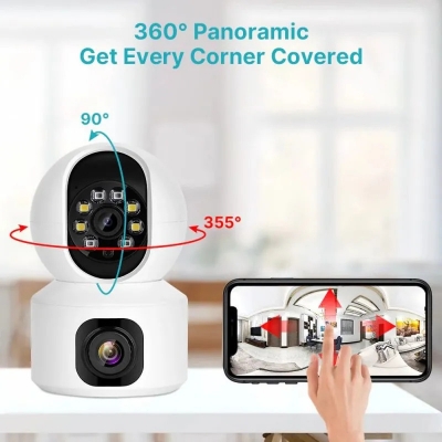 Picture of Dual Lens IP Camera 1080P HD Wireless Home Security 360° Surveillance Night Vision V380 Pro CCTV Camera - Multicolor