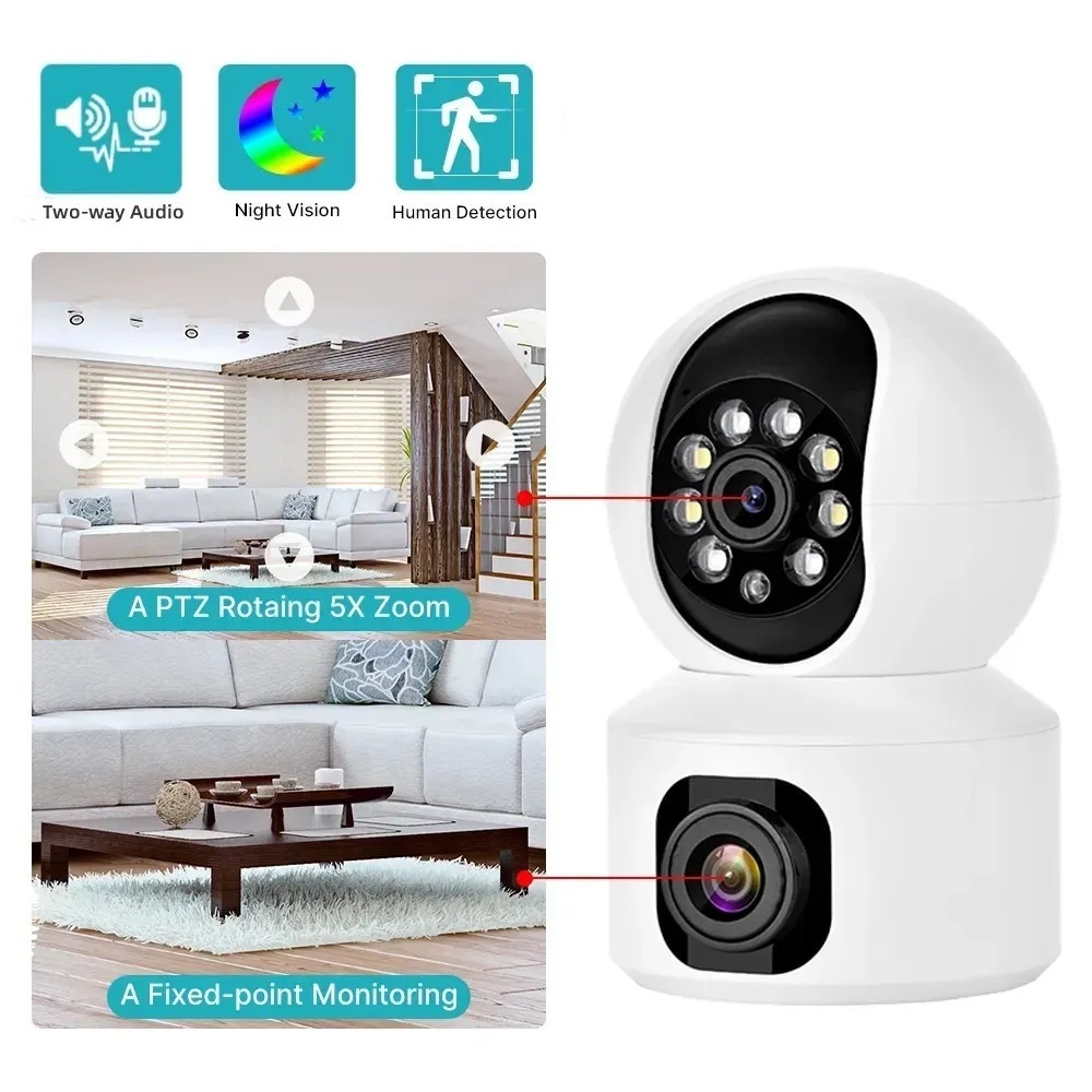 Picture of Dual Lens IP Camera 1080P HD Wireless Home Security 360° Surveillance Night Vision V380 Pro CCTV Camera - Multicolor