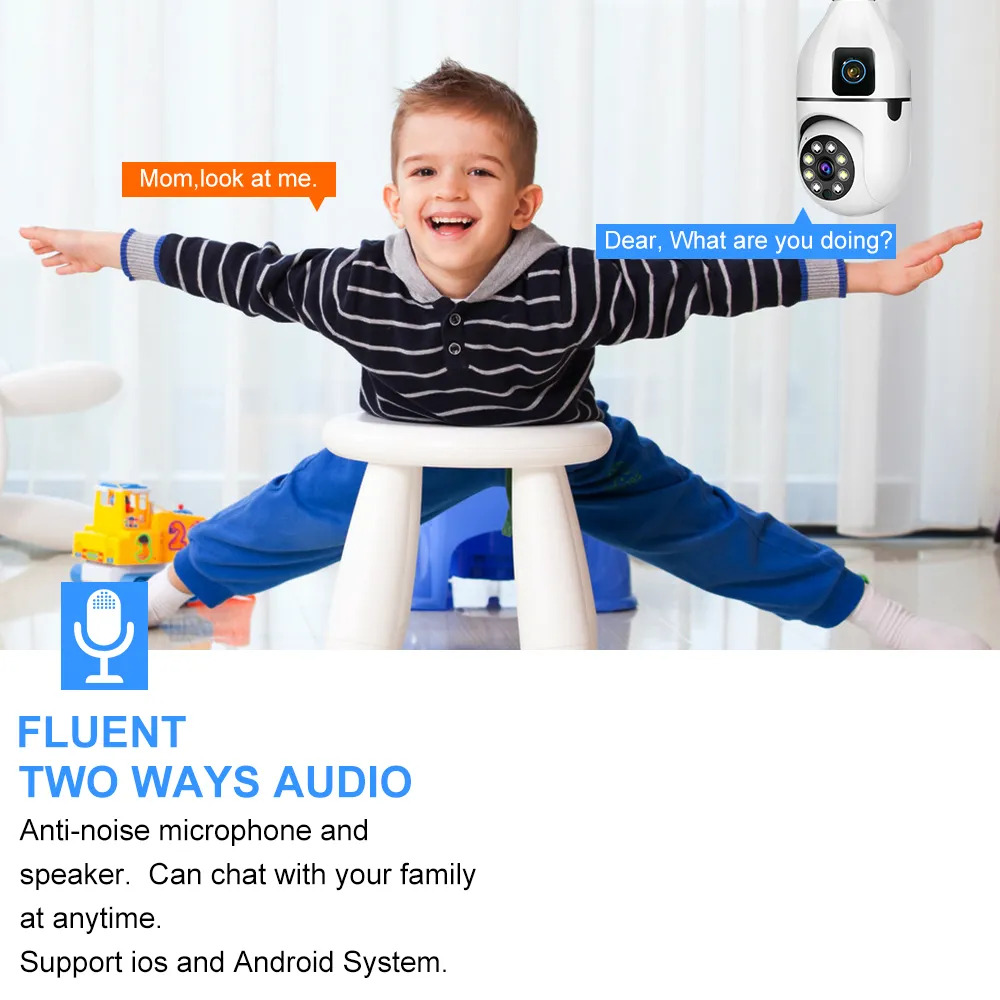 Picture of 2.0MP Dual Lens Smart Wireless WiFi Bulb Camera Night Vision Wi-Fi IP Camera CCTV 360 Degree PTZ Light Bulb Camera - Multicolor,64GB