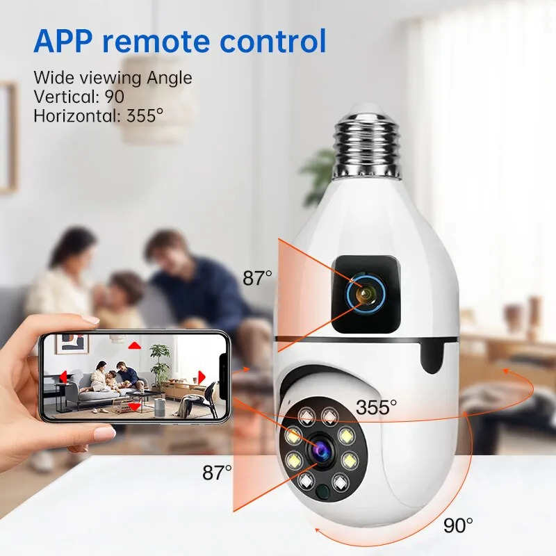 Picture of 2.0MP Dual Lens Smart Wireless WiFi Bulb Camera Night Vision Wi-Fi IP Camera CCTV 360 Degree PTZ Light Bulb Camera - Multicolor,64GB