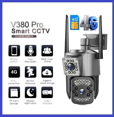 Picture of 4G SIM Outdoor V380 4MP Dual Lens IP Camera Color Night Vision Two Way Audio Security CCTV Camera