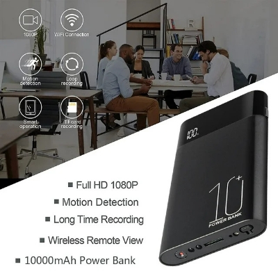 Picture of Power Bank Camera 10000 mAh 1080P Cameras for Home Security with Night Vision/Free APP/Remote Control-Portable Security Camera - Black
