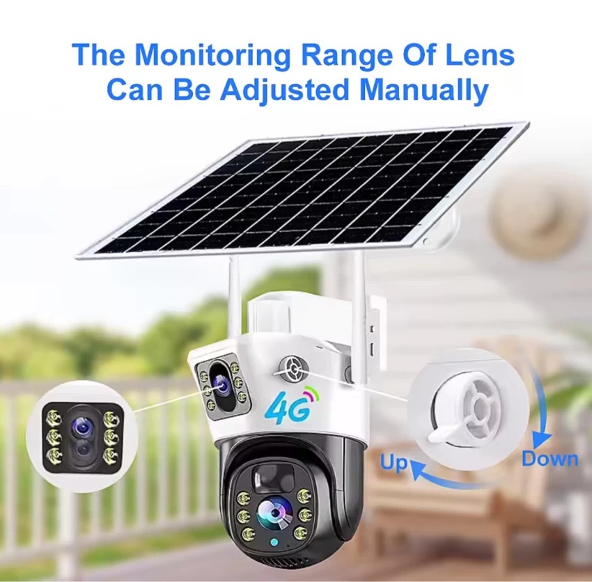 Picture of Dual Lens Solar Battery Backup PTZ IP Camera V380 PRO 4G Sim-Supported 10X Optical Zoom, Waterproof, Two-Way Audio, Motion Detection - Multicolor
