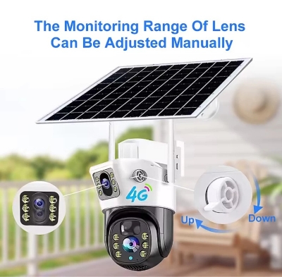 Picture of Dual Lens Solar Battery Backup PTZ IP Camera V380 PRO 4G Sim-Supported 10X Optical Zoom, Waterproof, Two-Way Audio, Motion Detection - Multicolor
