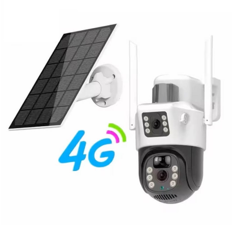 Picture of Dual Lens Solar Battery Backup PTZ IP Camera V380 PRO 4G Sim-Supported 10X Optical Zoom, Waterproof, Two-Way Audio, Motion Detection - Multicolor