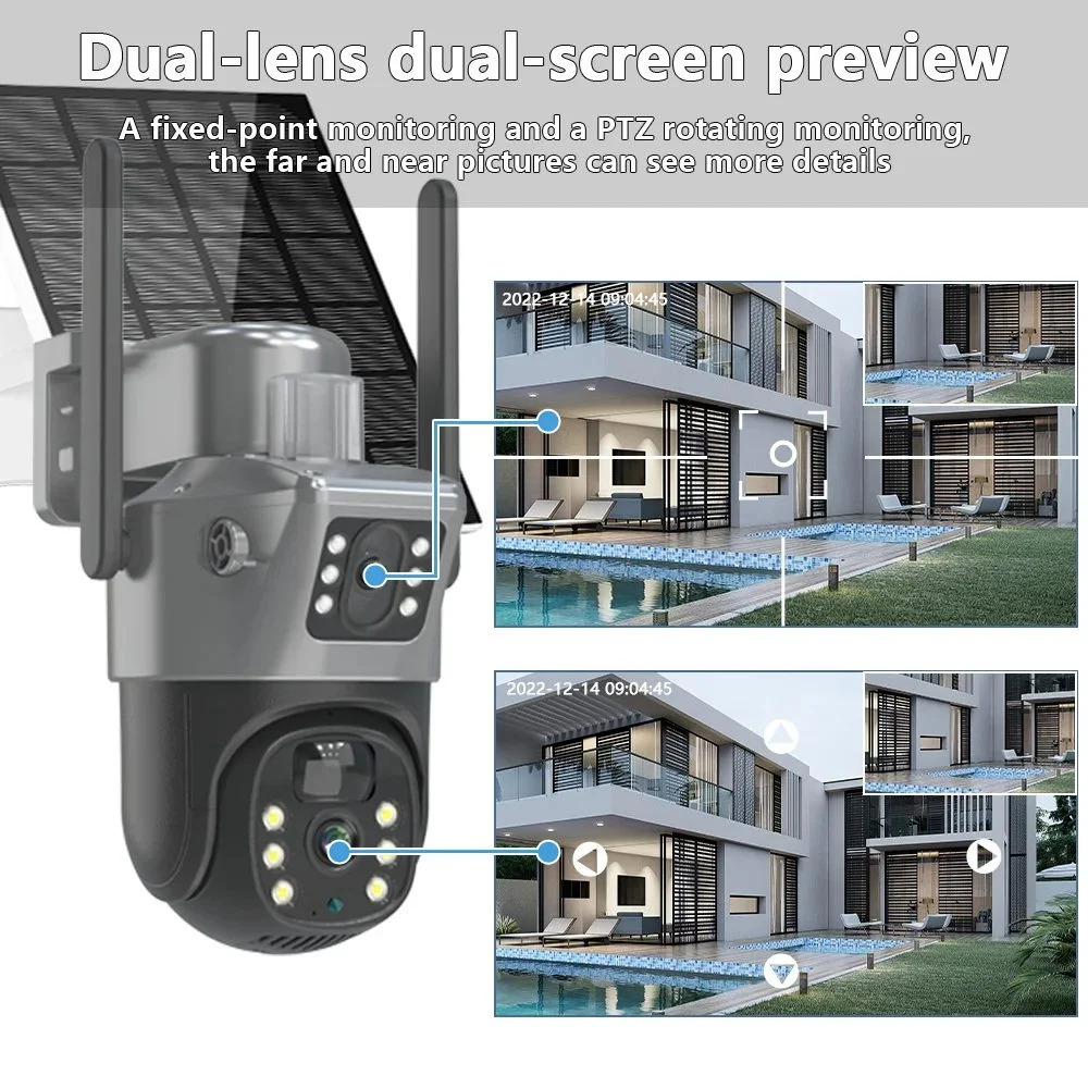Picture of 4G Sim-Supported Dual Lens Solar Battery Backup PTZ IP Camera V380 PRO 10X Optical Zoom, Waterproof, Two-Way Audio, Motion Detection