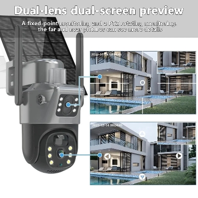 Picture of 4G Sim-Supported Dual Lens Solar Battery Backup PTZ IP Camera V380 PRO 10X Optical Zoom, Waterproof, Two-Way Audio, Motion Detection