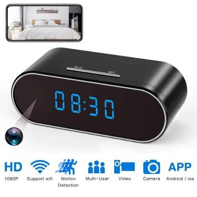 Picture of Full HD 1080P Digital Clock Video Camera Mini DV DVR Wifi Clock Camera WIFI Control Concealed IR Night View Alarm Camcorder