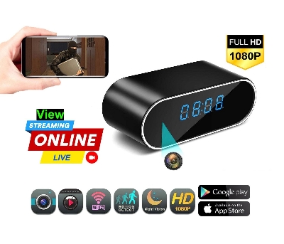 Picture of Full HD 1080P Wifi Clock Camera WIFI Control Concealed IR Night View Alarm Camcorder Digital Clock Video Camera Mini DV DVR - Black