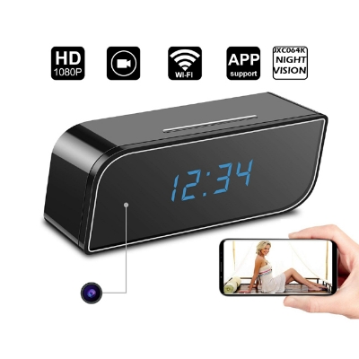 Picture of Full HD 1080P Wifi Clock Camera WIFI Control Concealed IR Night View Alarm Camcorder Digital Clock Video Camera Mini DV DVR - Black