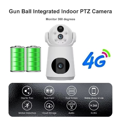 Picture of Battery Powered 4G Sim V380 6MP HD Wireless CCTV Dual Lance Security IP Camera Night Vision 360 Rotation Color Night Vision CCTV Camera for V380/V380 Pro APP - Multicolor