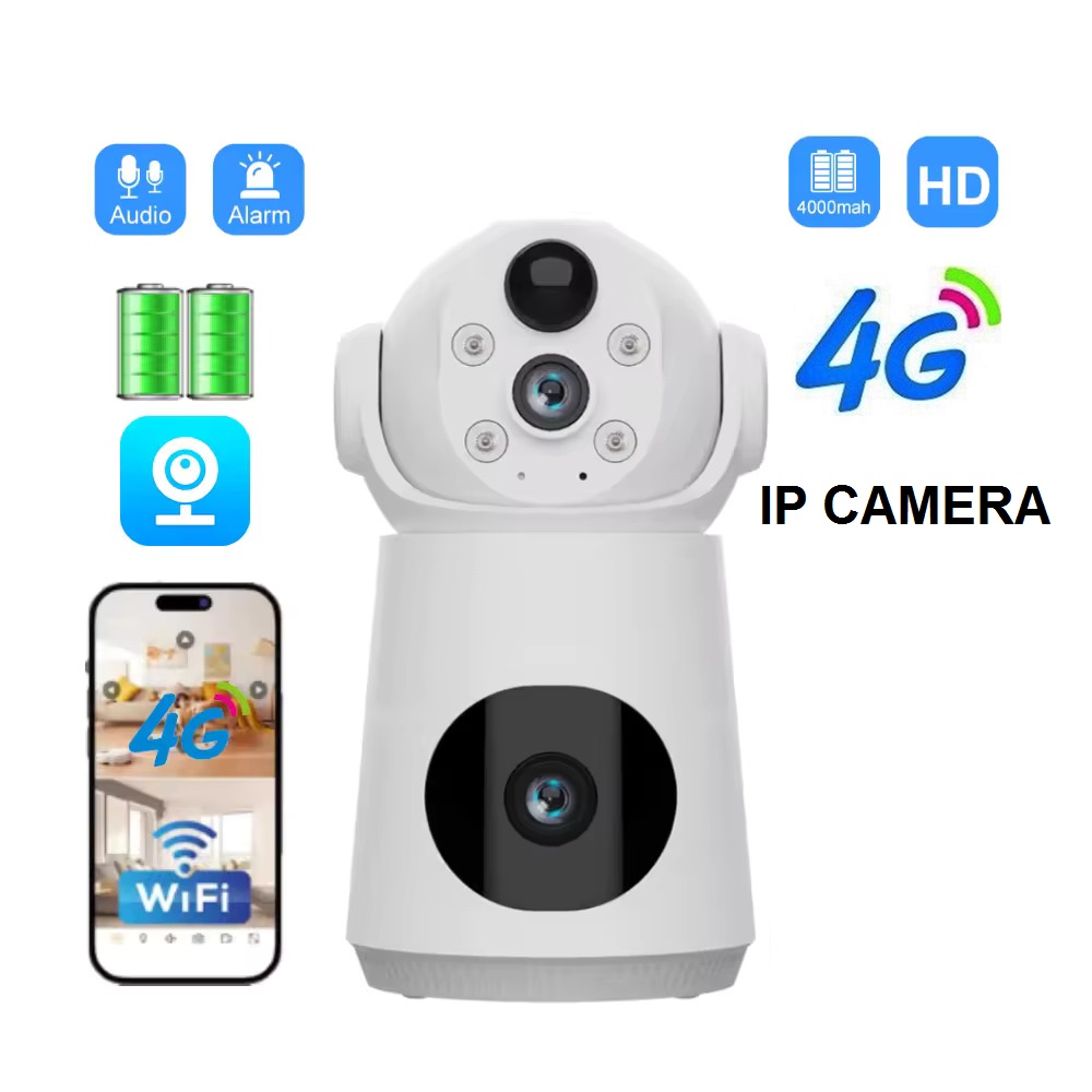 Picture of Battery Powered 4G Sim V380 6MP HD Wireless CCTV Dual Lance Security IP Camera Night Vision 360 Rotation Color Night Vision CCTV Camera for V380/V380 Pro APP - Multicolor