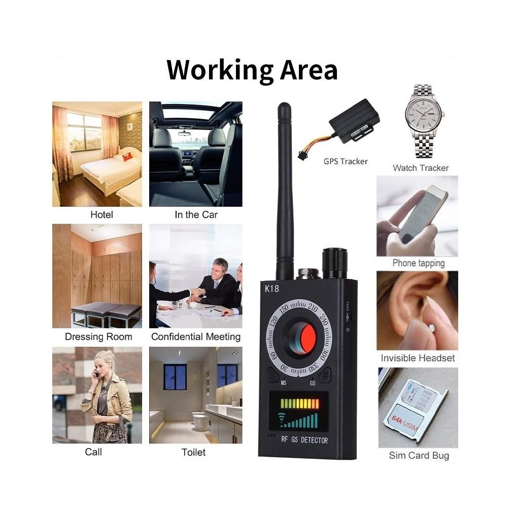 Picture of K18 Multi-function Anti Detector Bug ni Audio Finder Detect Wireless Camera GSM Tracking Device RF Signal Scanner - Black