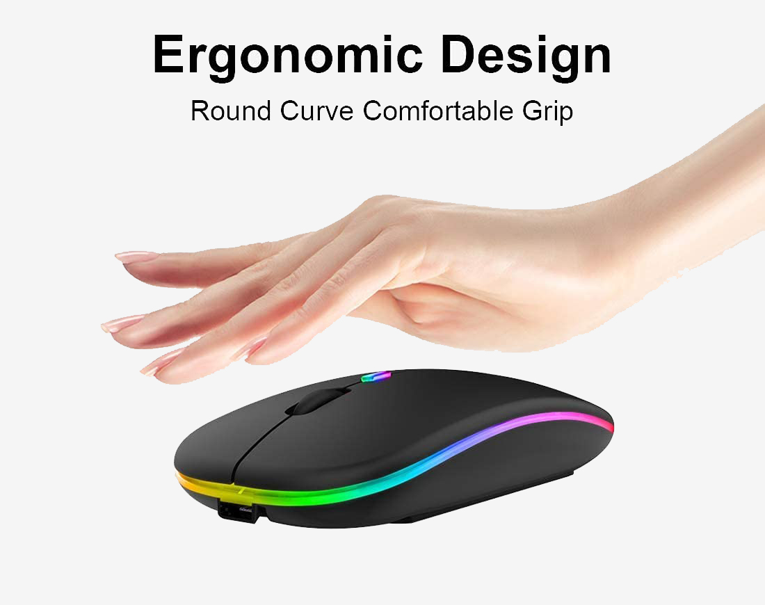 Picture of RGB Bluetooth Mouse, W10 Wireless Rechargeable Slim Wireless Mouse Gaming Mouse for Laptop PC
