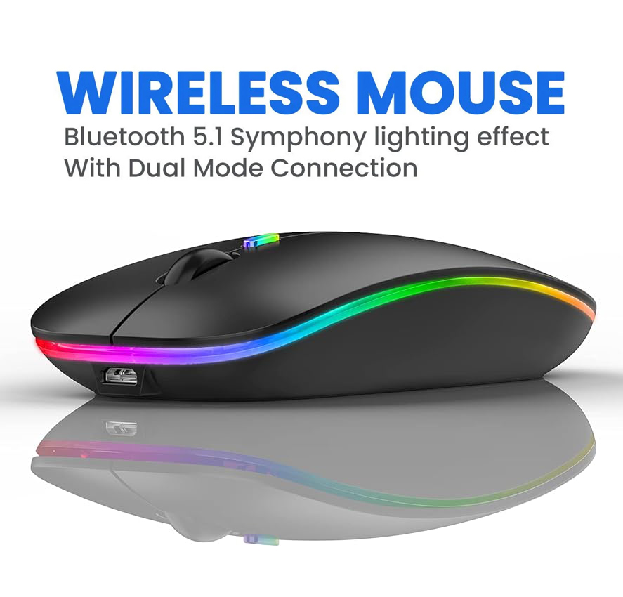 Picture of RGB Bluetooth Mouse, W10 Wireless Rechargeable Slim Wireless Mouse Gaming Mouse for Laptop PC
