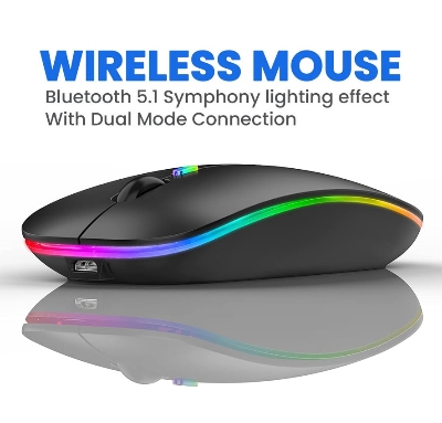 Picture of RGB Bluetooth Mouse, W10 Wireless Rechargeable Slim Wireless Mouse Gaming Mouse for Laptop PC