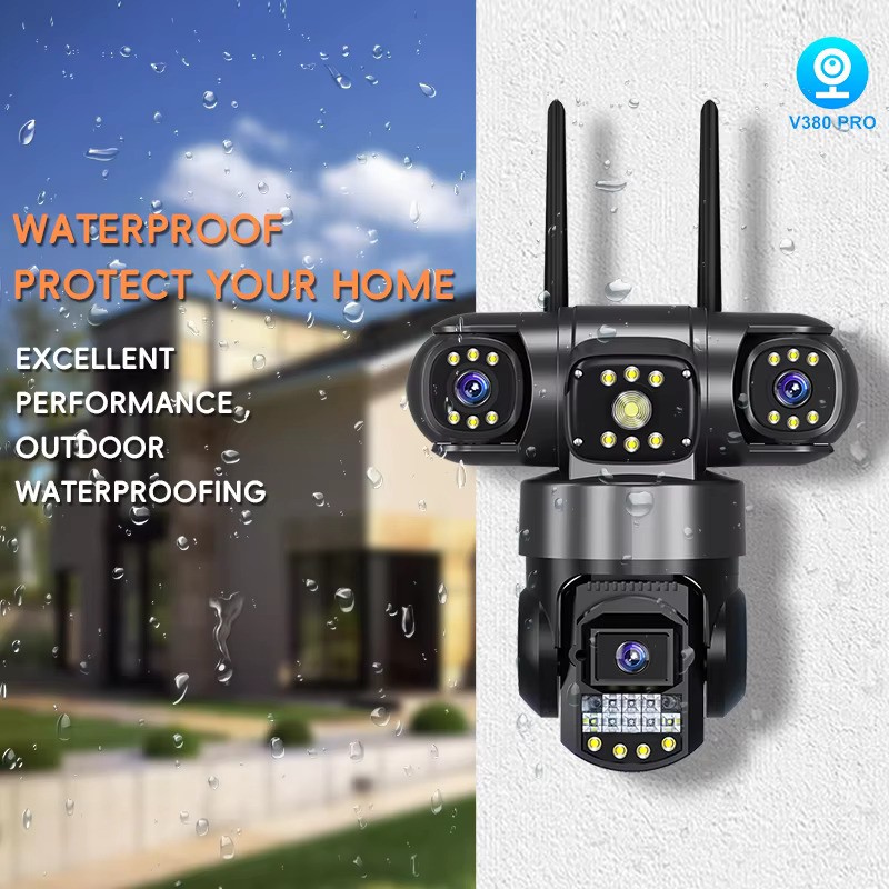 Picture of 4G V380 Three Lens 3 Screen IP Camera HD 6MP Outdoor Waterproof Two Way Intercom Full Color Night Vision PTZ CCTV Security Camera - Black