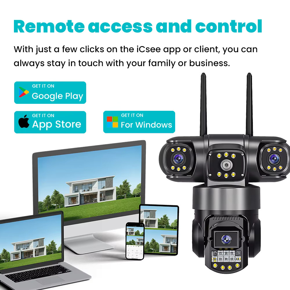 Picture of V380 Pro Three Lens Three Screen WiFi IP Security Camera HD 6MP Outdoor Waterproof Two Way Intercom Full Color Night Vision PTZ CCTV Security Camera Home / Office monitoring CCTV Camera - Black