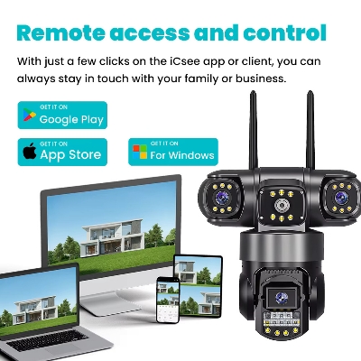 Picture of V380 Pro Three Lens Three Screen WiFi IP Security Camera HD 6MP Outdoor Waterproof Two Way Intercom Full Color Night Vision PTZ CCTV Security Camera Home / Office monitoring CCTV Camera - Black