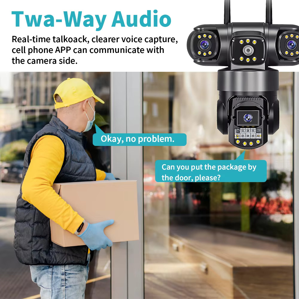 Picture of V380 Pro Three Lens Three Screen WiFi IP Security Camera HD 6MP Outdoor Waterproof Two Way Intercom Full Color Night Vision PTZ CCTV Security Camera Home / Office monitoring CCTV Camera - Black