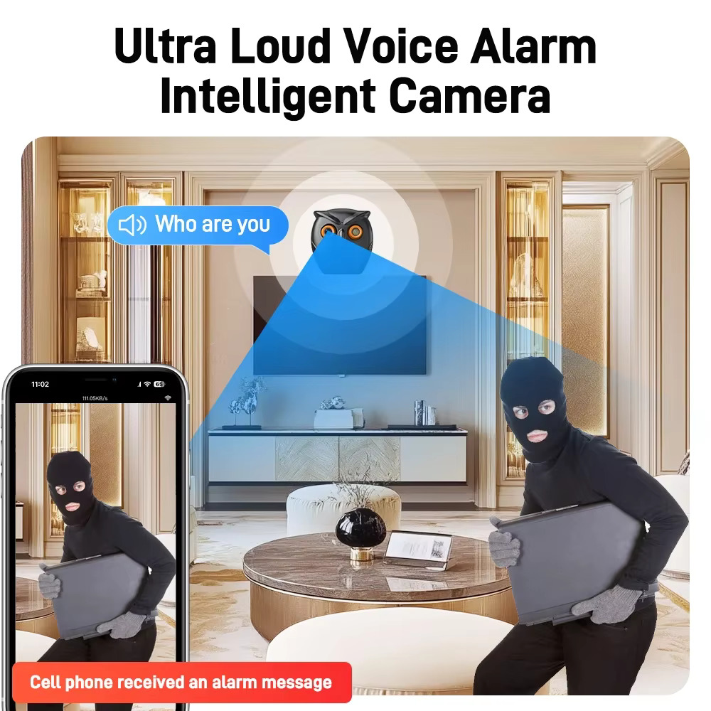 Picture of ICSEE 1080P Mini WiFi Camera Home Security 120° Wide Angle Two-way Intercom Night Vision Video 3mp Bluetooth Speaker AI Cameras - Black