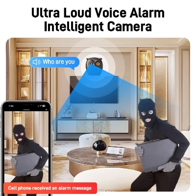 Picture of ICSEE 1080P Mini WiFi Camera Home Security 120° Wide Angle Two-way Intercom Night Vision Video 3mp Bluetooth Speaker AI Cameras - Black