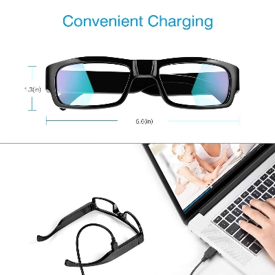 Picture of Smart Glasses with Camera HD Camera Glasses Eyewear glass Cameras Audio Video Recording Traveler Glasses Camera - Black