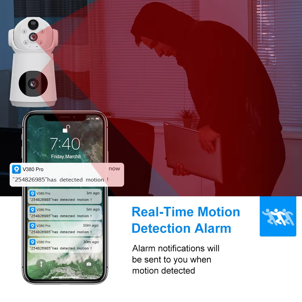 Picture of 4G SIM Supported Battery backup V380 Pro Security Camera Home Wireless Dual Lens Camera Infrared Night Vision Mobile Tracking 6 MP HD IP Camera - Multicolor