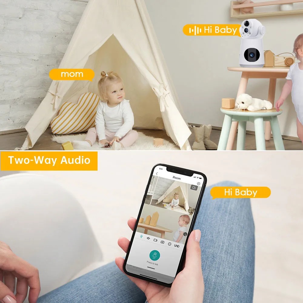 Picture of V380 Pro Wifi IP Camera 4MP Two Way Audio Mini CCTV Security Camera Baby Monitoring Wireless Dual Lance Smart Battery Backup CCTV Camera - Multicolor