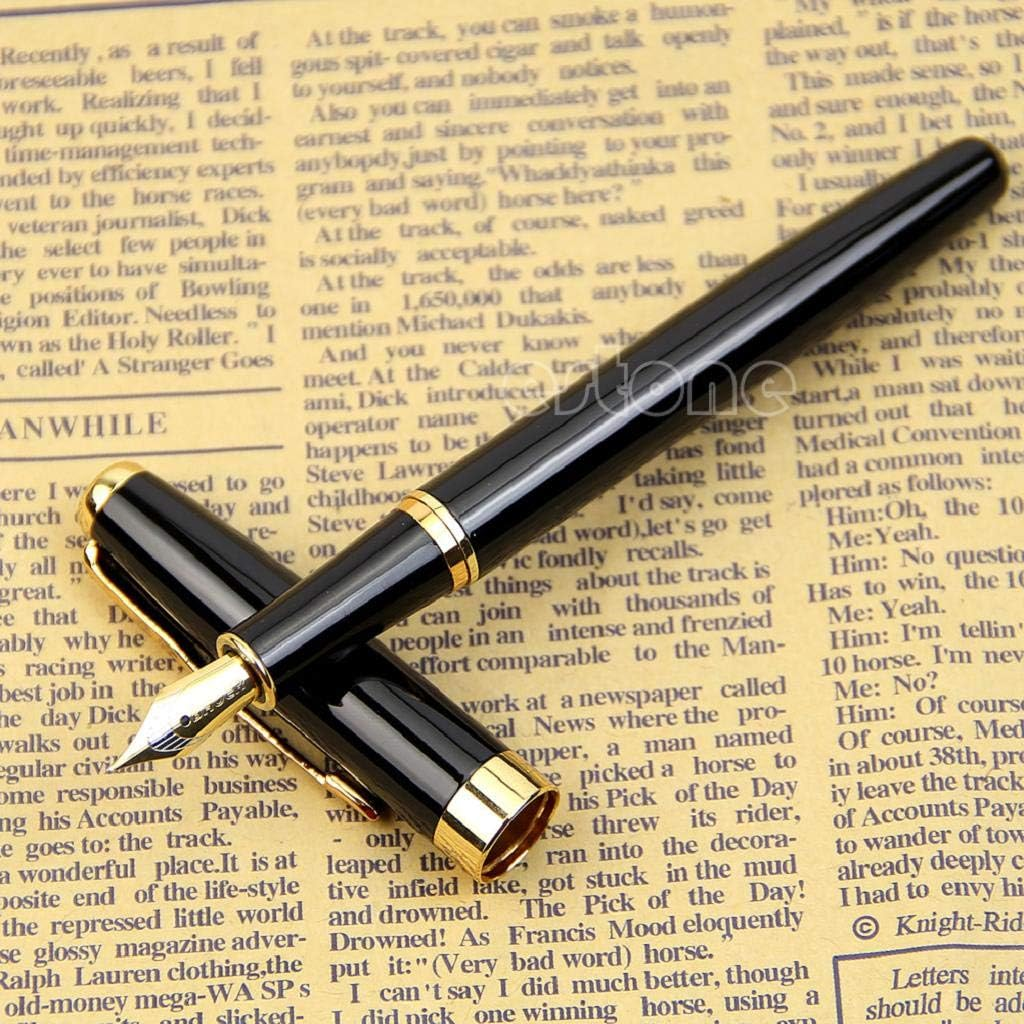 Picture of Black Business Metal Fountain Pen Nib Medium Gold Trim Arrow Clip School Supplies Hot Gift item
