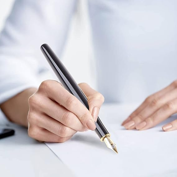 Picture of Black Business Metal Fountain Pen Nib Medium Gold Trim Arrow Clip School Supplies Hot Gift item