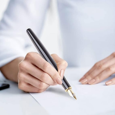 Picture of Black Business Metal Fountain Pen Nib Medium Gold Trim Arrow Clip School Supplies Hot Gift item