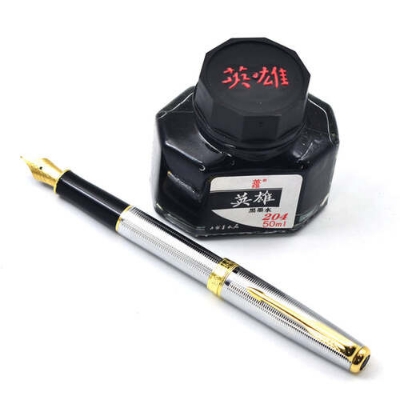 Picture of Luxury quality Imported Fountain Ink Pen and Hero ink 50ml Black color - Multicolor