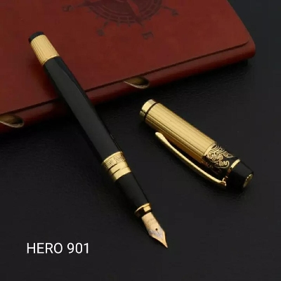 Picture of HERO 901 Fountain Pen Frosted Navy Blue and Golden Fountain Pen With Pen Box - Black