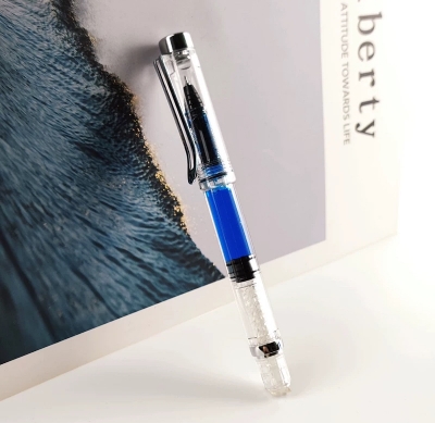 Picture of New piston ink Jel Pen Creative Can Absorb Ink Roller Ball Pens for Office School Writing Supply Fountain Pen-type Transparent Ballpoint Pen 0.4/0.5mm Creative Can Absorb Ink Roller Ball Pens for Office School Writing Supply
